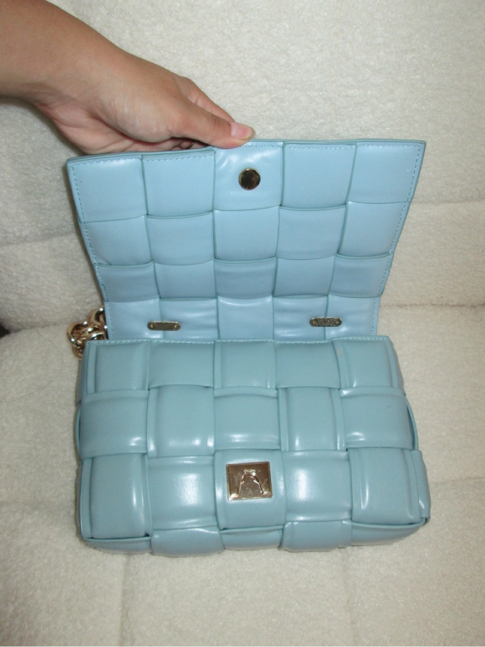 Blue Woven Leather Chain Shoulder Bag - Picture 3 of 4